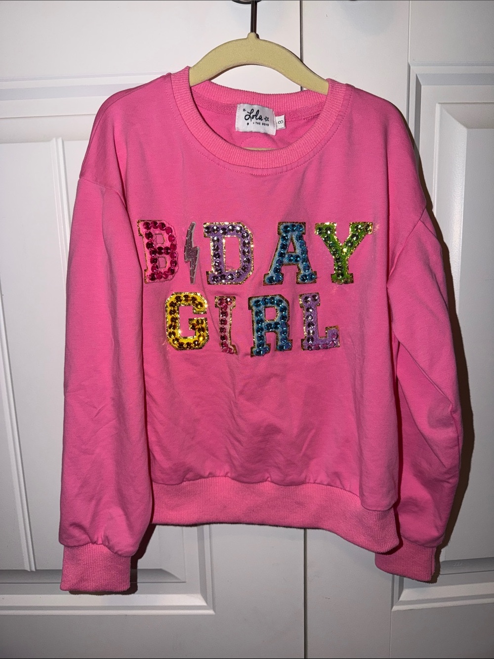 Lola + The Boys Bright Pink Sequin "B'DAY GIRL" Sweatshirt size 8